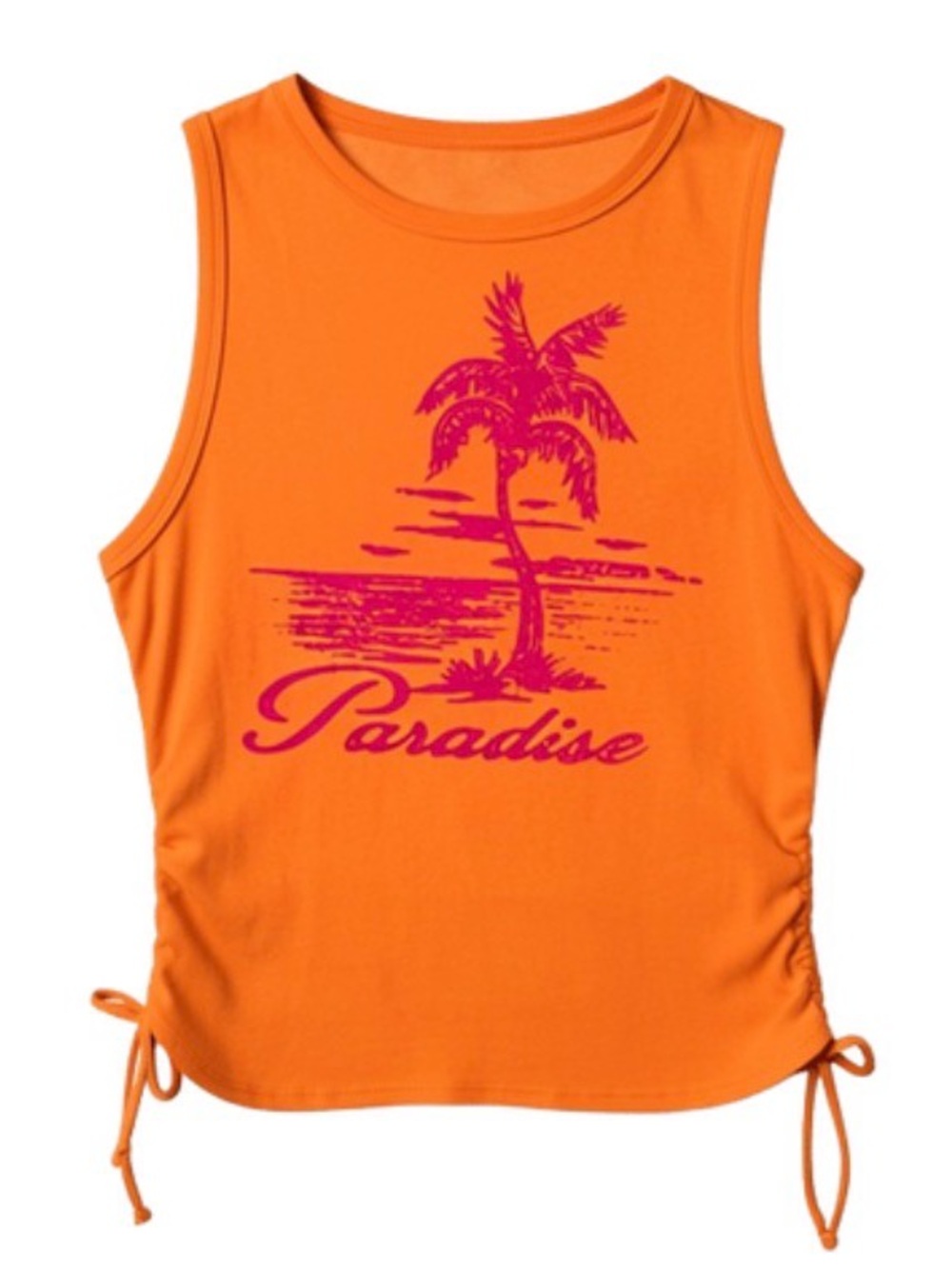 No Boundaries Orange Tank with Pink 'Paradise' Palm Graphic